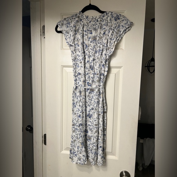 🆕 NWT LOFT Women's Ruffled Short Sleeve Floral Dress Midi Length White/Blue - Picture 7 of 11